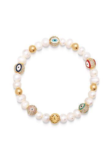 Nialaya Men's Beaded Bracelet Women's Evil Eye Pearl Bracelet Women's Evil Eye Pearl Bracelet